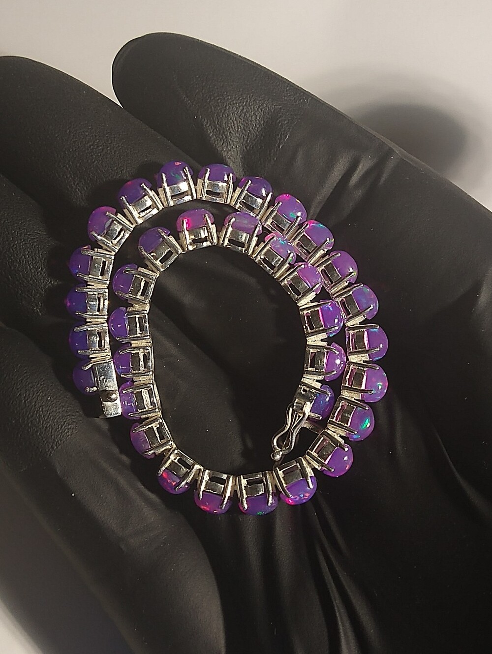 Beautiful Purple Smoked Natural Opal Sterling Silver Tennis Bracelet (8 inches)